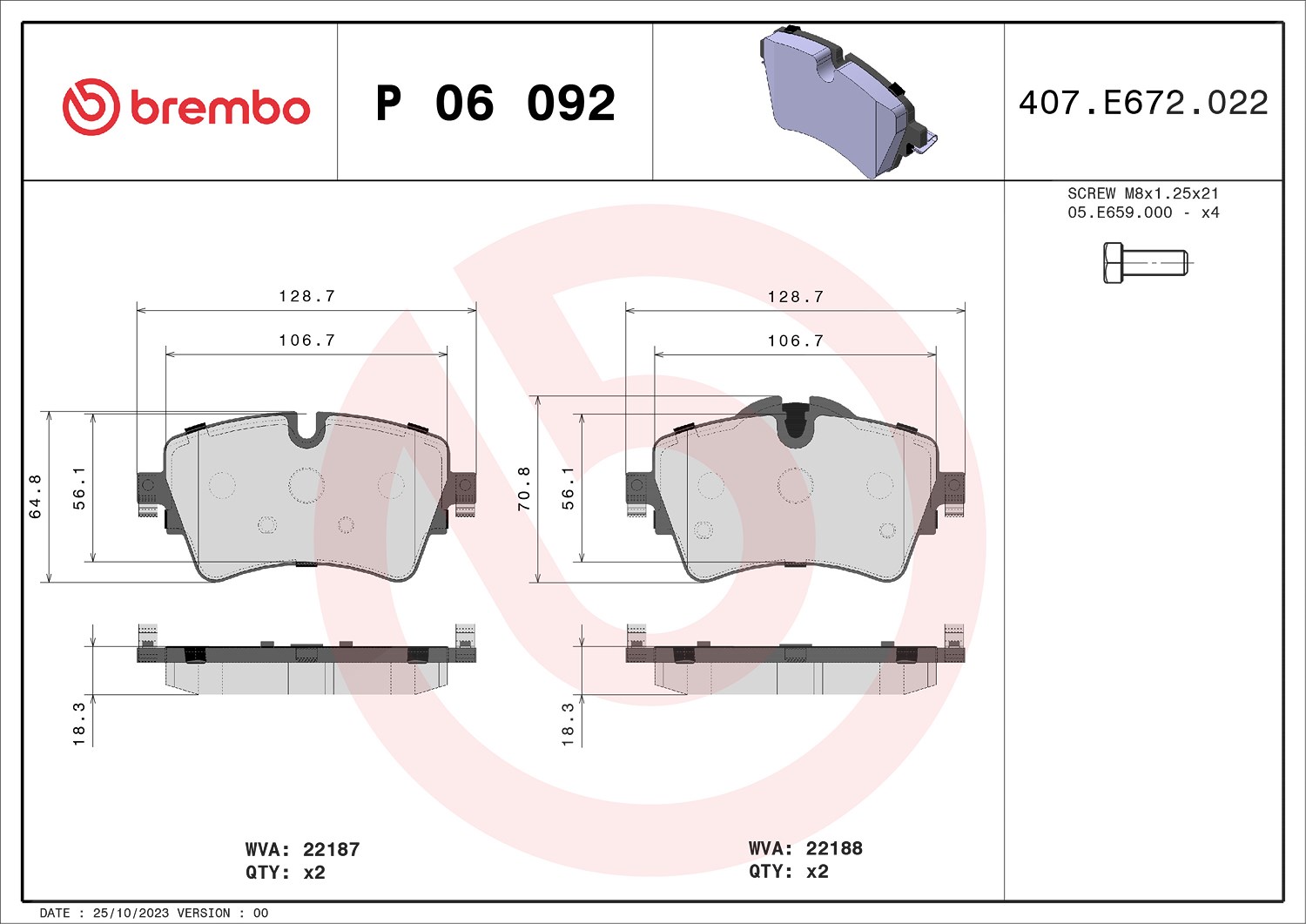 Brembo Bremsbeläge vorne (Satz) [Hersteller-Nr. P06092] für BMW, Mini