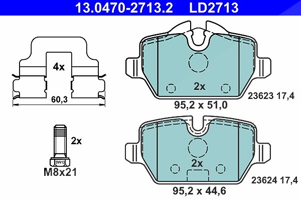 Ate CERAMIC Bremsbelagsatz hinten [Hersteller-Nr. 13.0470-2713.2] für Mini, BMW