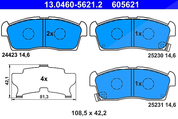 Ate Bremsbelagsatz, Scheibenbremse [Hersteller-Nr. 13.0460-5621.2] für Citroën, Peugeot, Mitsubishi, Suzuki