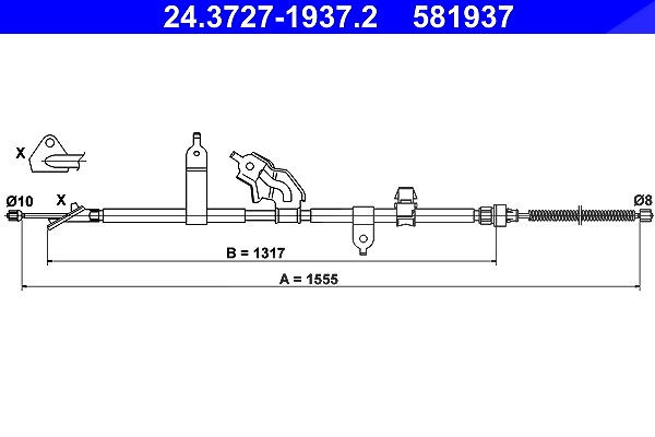 Ate Seilzug, Feststellbremse [Hersteller-Nr. 24.3727-1937.2] für Toyota, Daihatsu