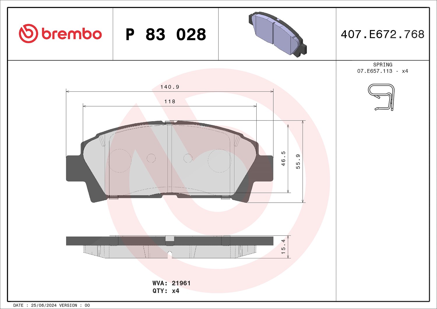 Brembo Bremsbeläge vorne (Satz) [Hersteller-Nr. P83028] für Toyota
