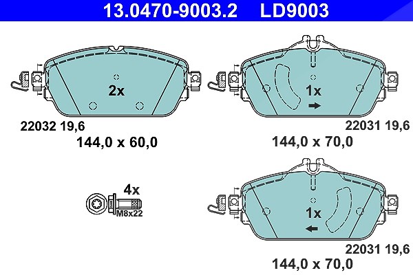 Ate CERAMIC Bremsbelagsatz vorne [Hersteller-Nr. 13.0470-9003.2] für Mercedes-Benz