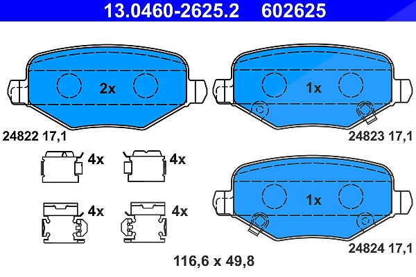 Ate Bremsbelagsatz, Scheibenbremse [Hersteller-Nr. 13.0460-2625.2] für Chrysler, Fiat
