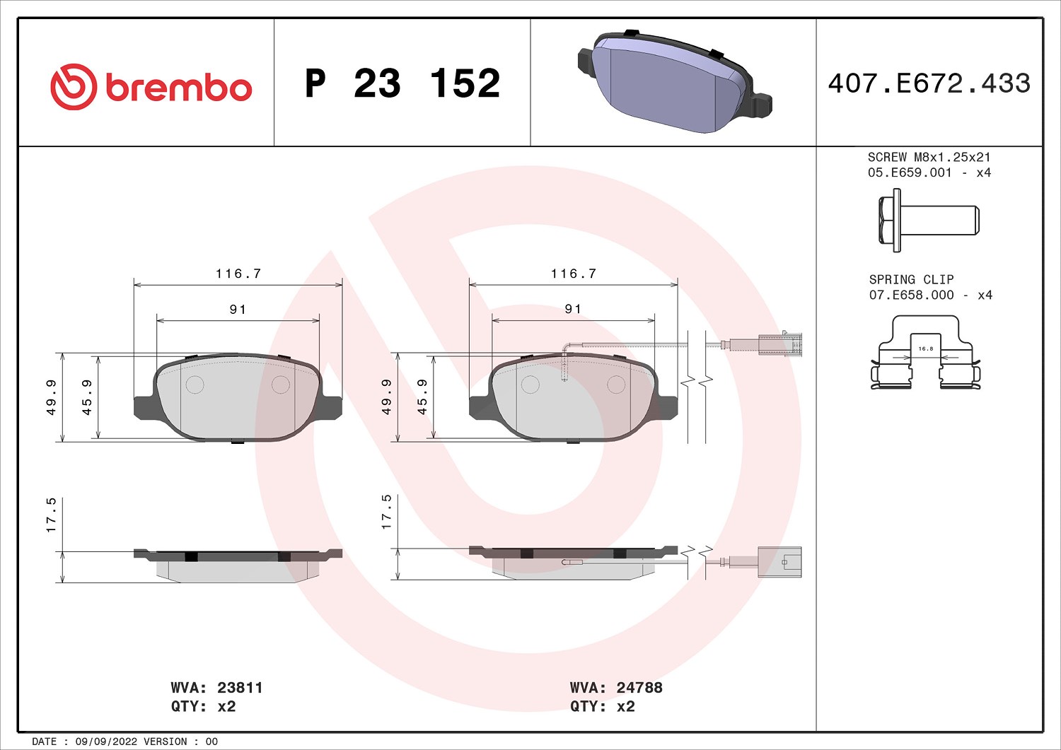 Brembo Bremsbelagsatz, Scheibenbremse [Hersteller-Nr. P23152] für Alfa Romeo