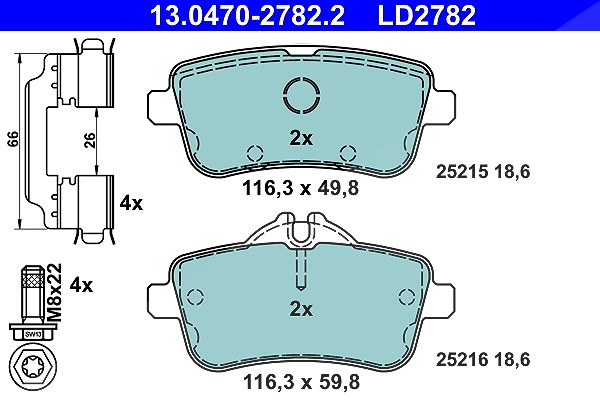 Ate CERAMIC Bremsbelagsatz hinten [Hersteller-Nr. 13.0470-2782.2] für Mercedes-Benz