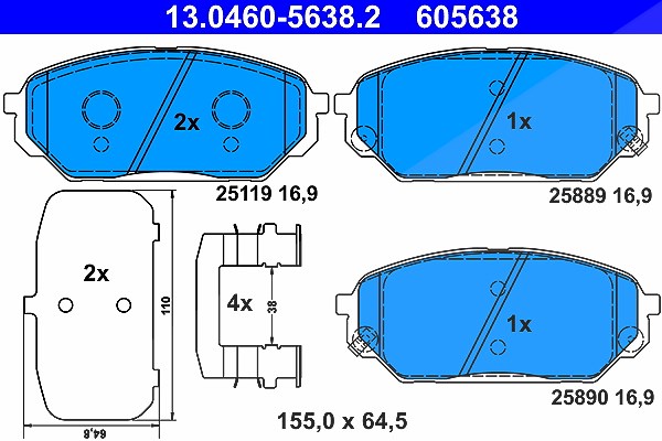 Ate Bremsbelagsatz, Scheibenbremse [Hersteller-Nr. 13.0460-5638.2] für Hyundai