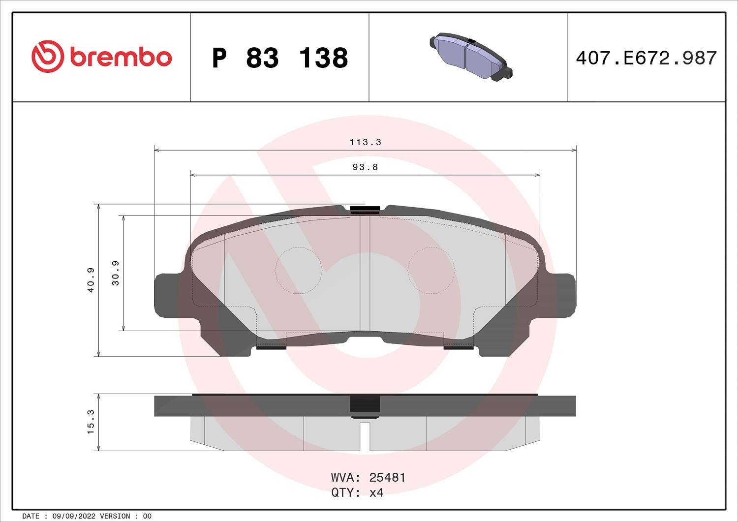Brembo Bremsbelagsatz, Scheibenbremse [Hersteller-Nr. P83138] für Toyota