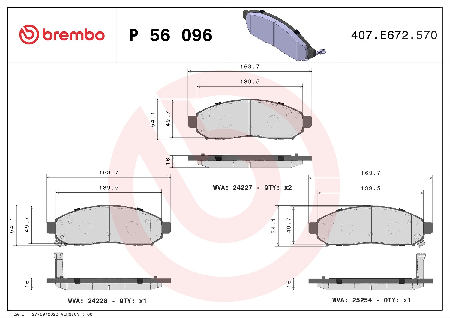 Brembo Bremsbelagsatz, Scheibenbremse [Hersteller-Nr. P56096] für Nissan