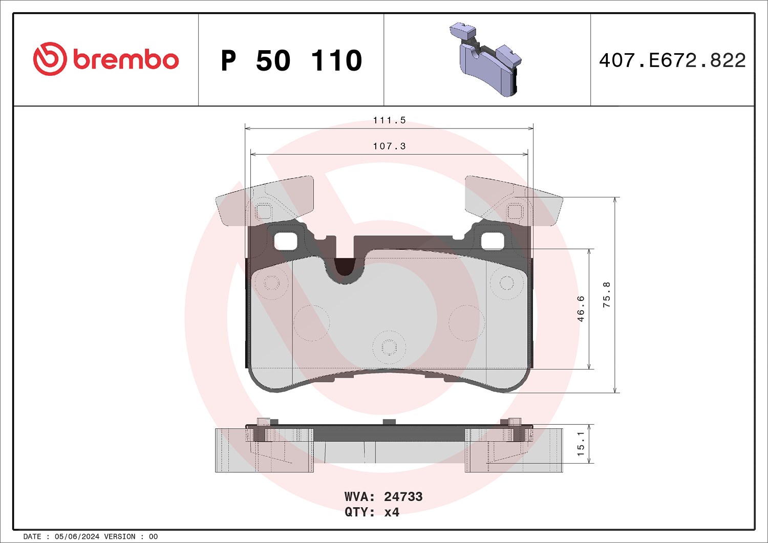 Brembo Bremsbelagsatz, Scheibenbremse [Hersteller-Nr. P50110] für Mercedes-Benz