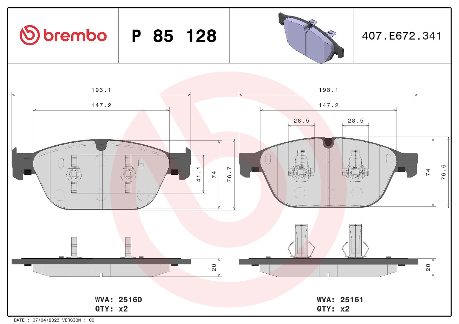 Brembo Bremsbelagsatz, Scheibenbremse [Hersteller-Nr. P85128] für Audi