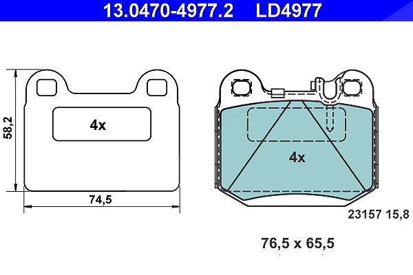 Ate CERAMIC Bremsbelagsatz hinten [Hersteller-Nr. 13.0470-4977.2] für Mercedes-Benz