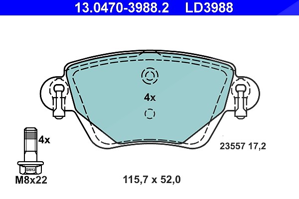 Ate CERAMIC Bremsbelagsatz hinten [Hersteller-Nr. 13.0470-3988.2] für Renault, Jaguar, Ford