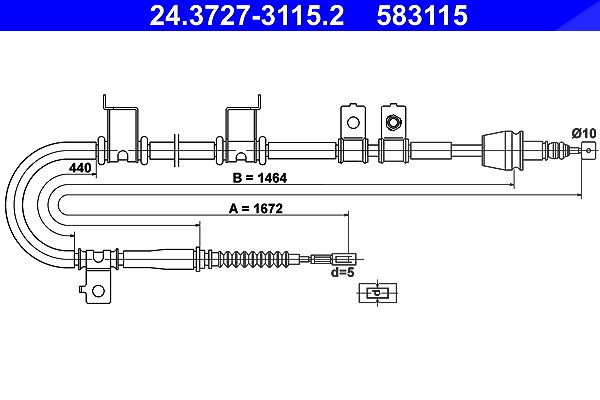 Ate Seilzug, Feststellbremse [Hersteller-Nr. 24.3727-3115.2] für Hyundai