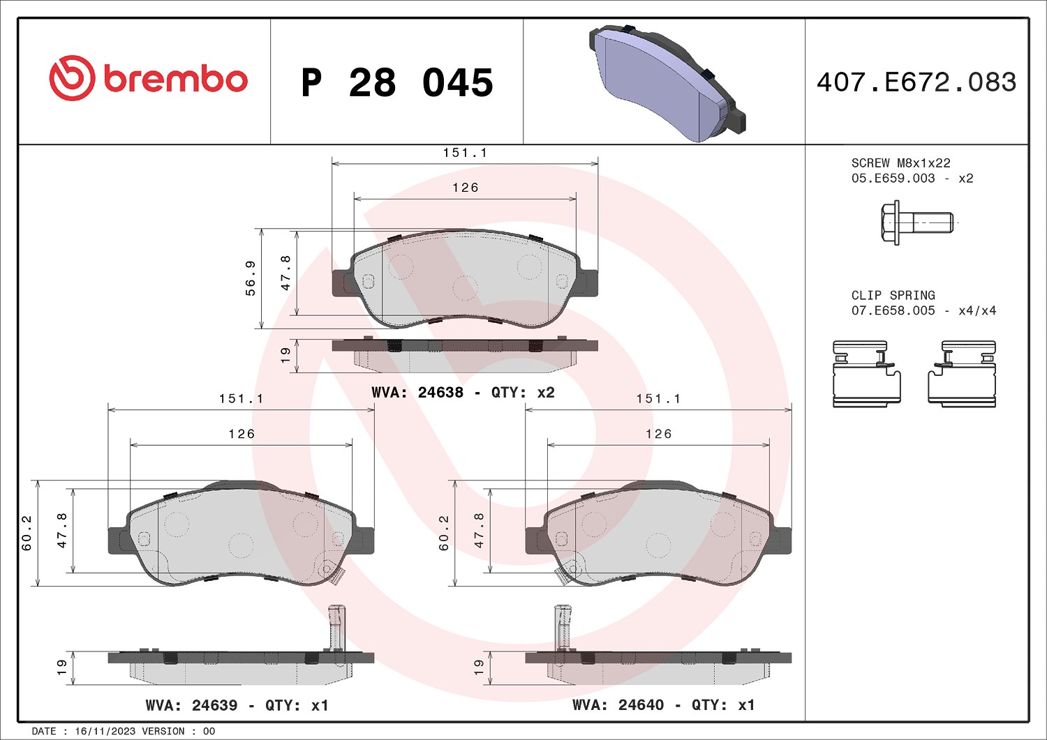 Brembo Bremsbelagsatz, Scheibenbremse [Hersteller-Nr. P28045] für Honda