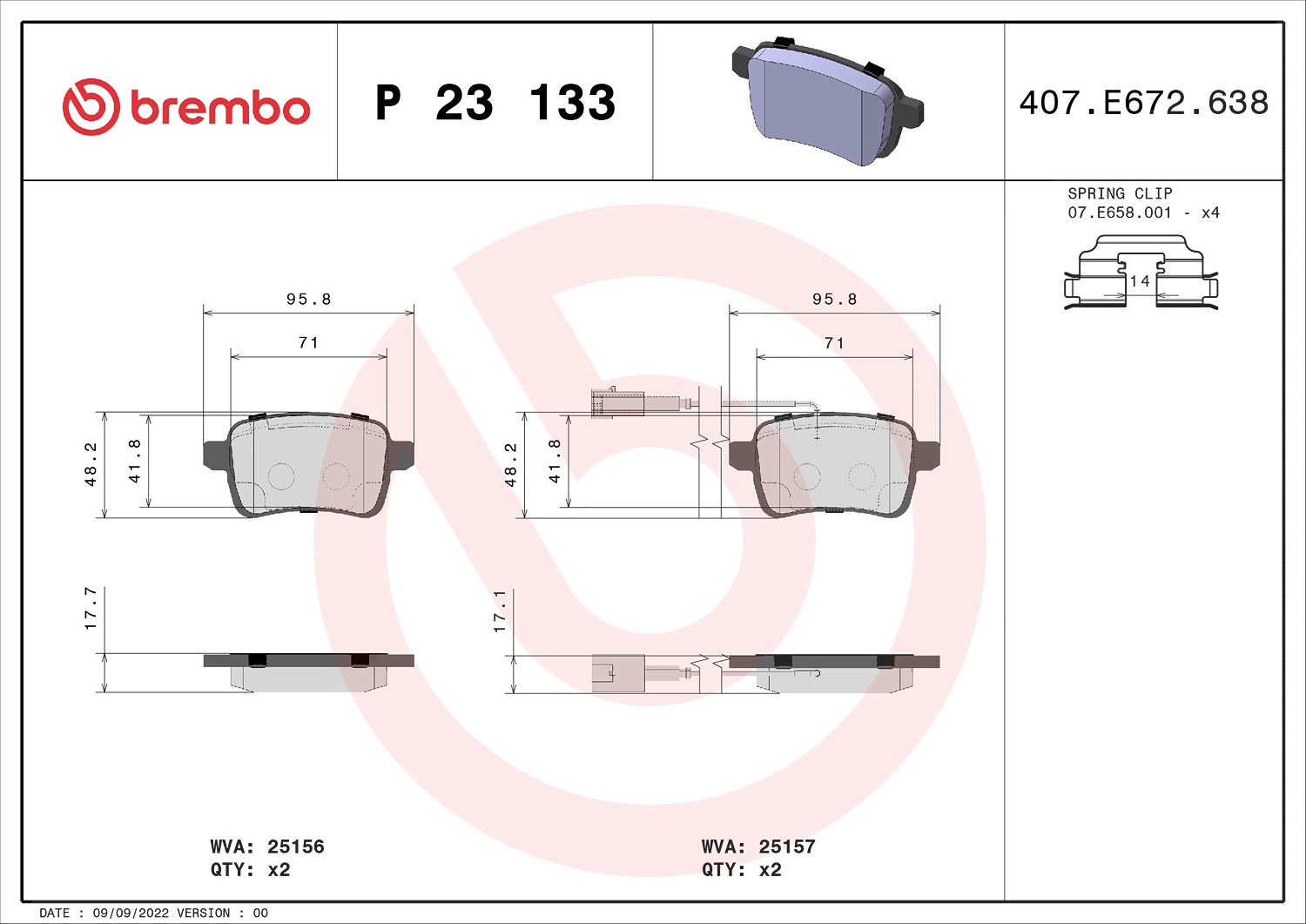 Brembo Bremsbelagsatz, Scheibenbremse [Hersteller-Nr. P23133] für Alfa Romeo, Dodge