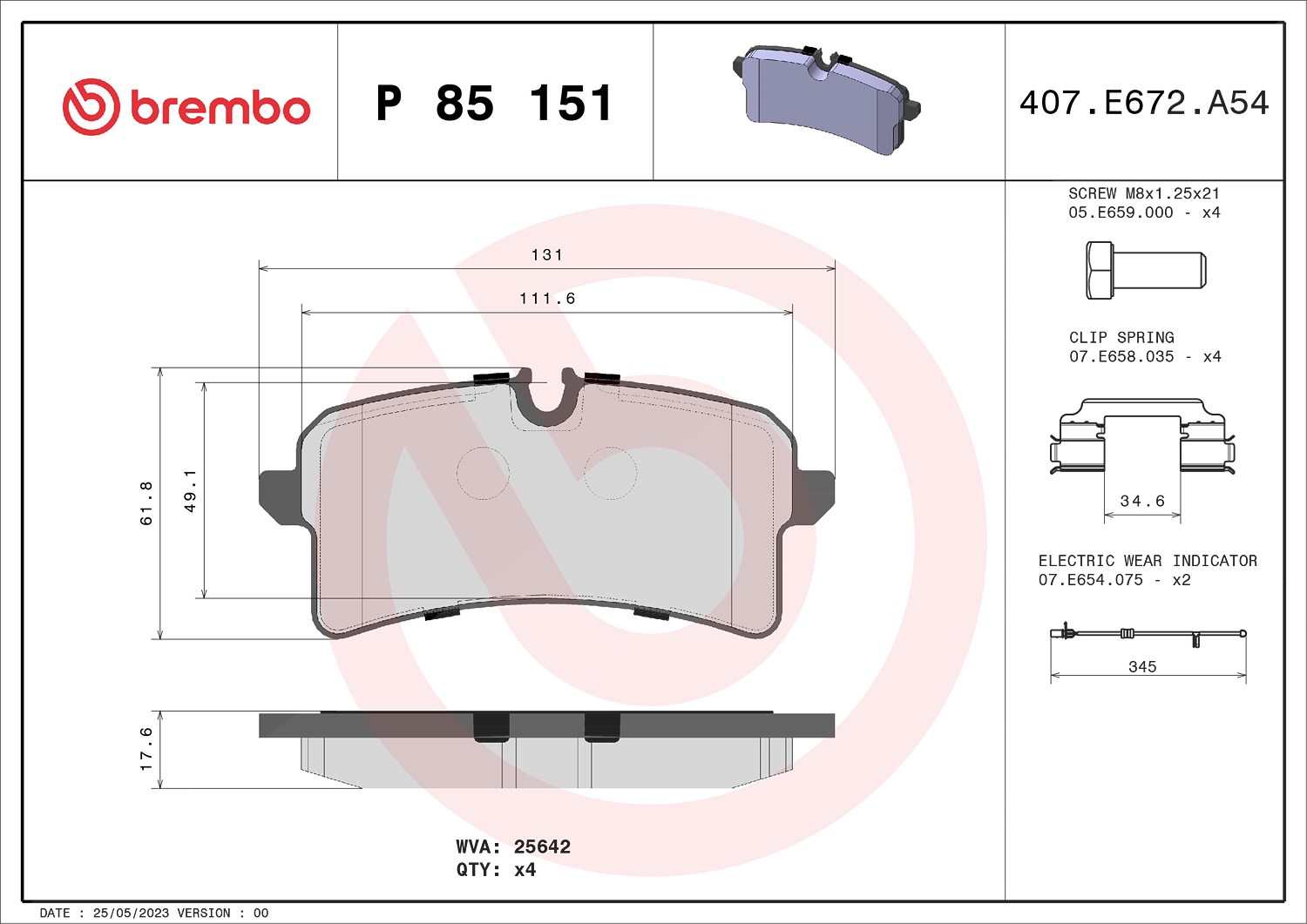 Brembo Bremsbelagsatz, Scheibenbremse [Hersteller-Nr. P85151] für Audi, Bentley