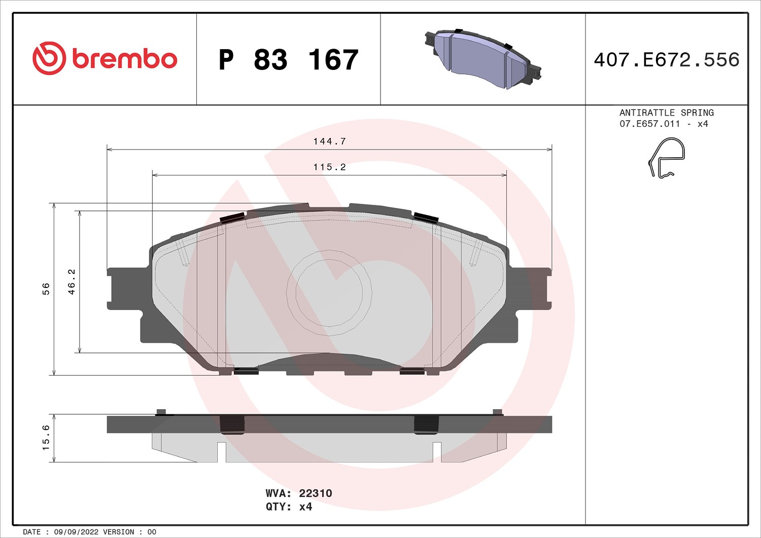 Brembo Bremsbelagsatz, Scheibenbremse [Hersteller-Nr. P83167] für Toyota