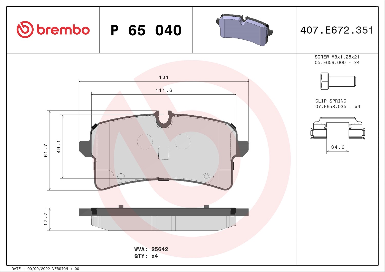 Brembo Bremsbelagsatz, Scheibenbremse [Hersteller-Nr. P65040] für Porsche