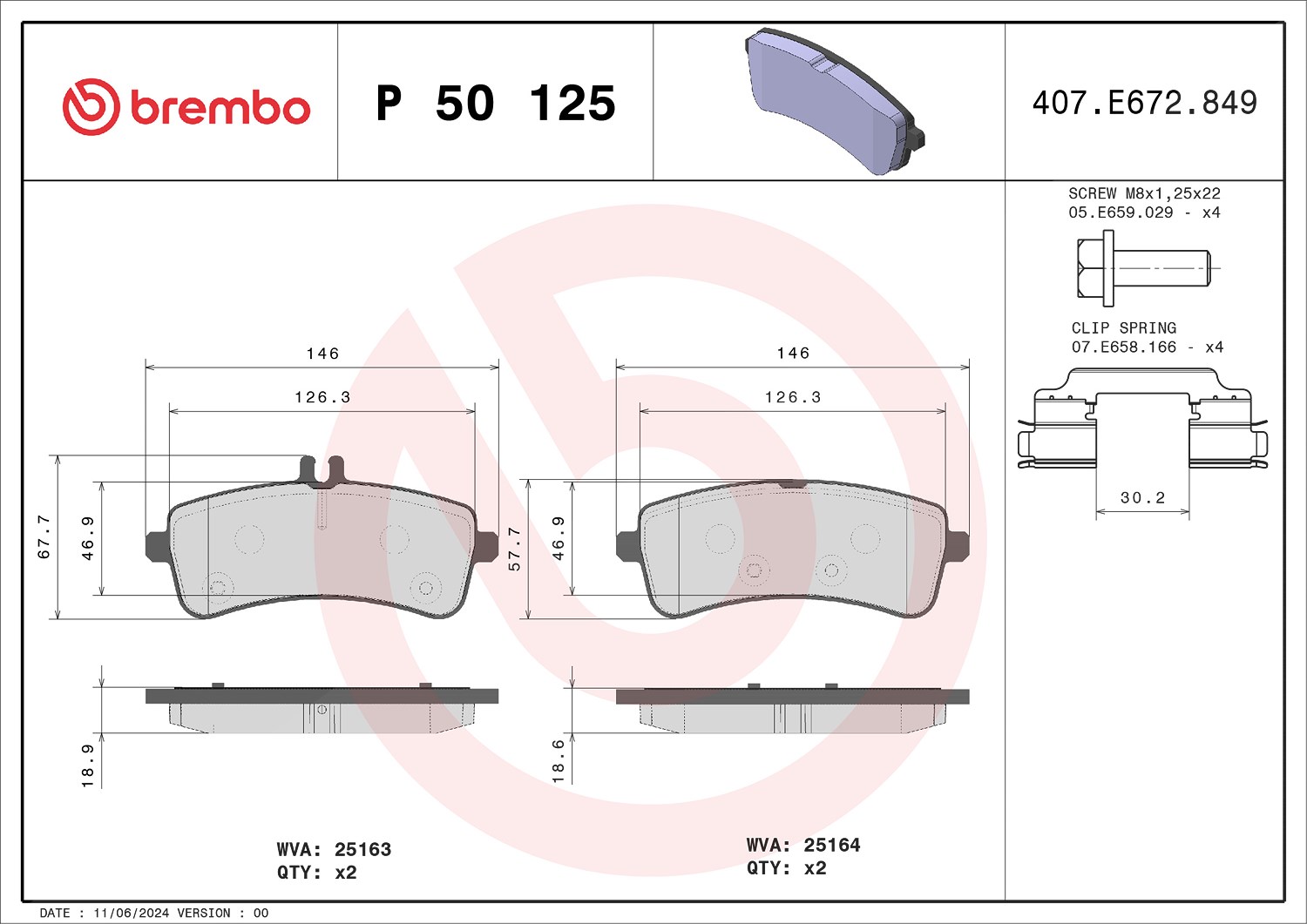 Brembo Bremsbelagsatz, Scheibenbremse [Hersteller-Nr. P50125] für Mercedes-Benz