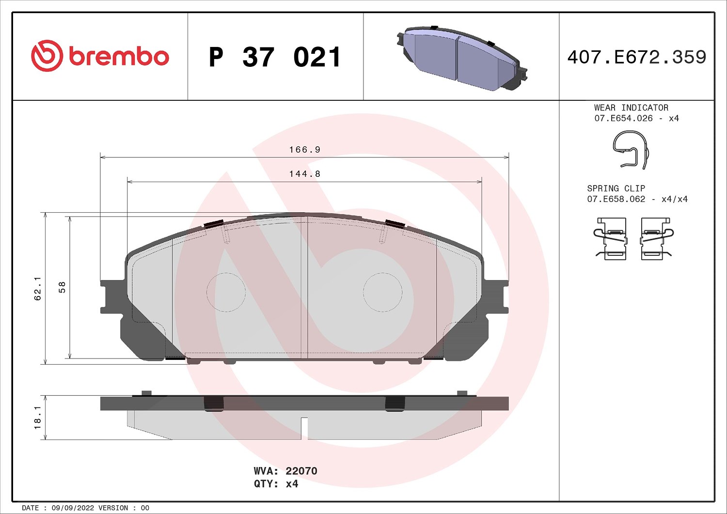Brembo Bremsbelagsatz, Scheibenbremse [Hersteller-Nr. P37021] für Jeep