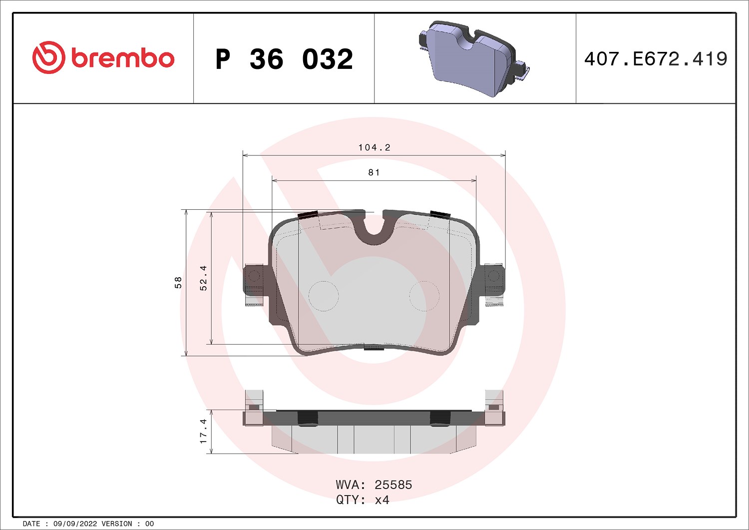 Brembo Bremsbelagsatz, Scheibenbremse [Hersteller-Nr. P36032] für Jaguar