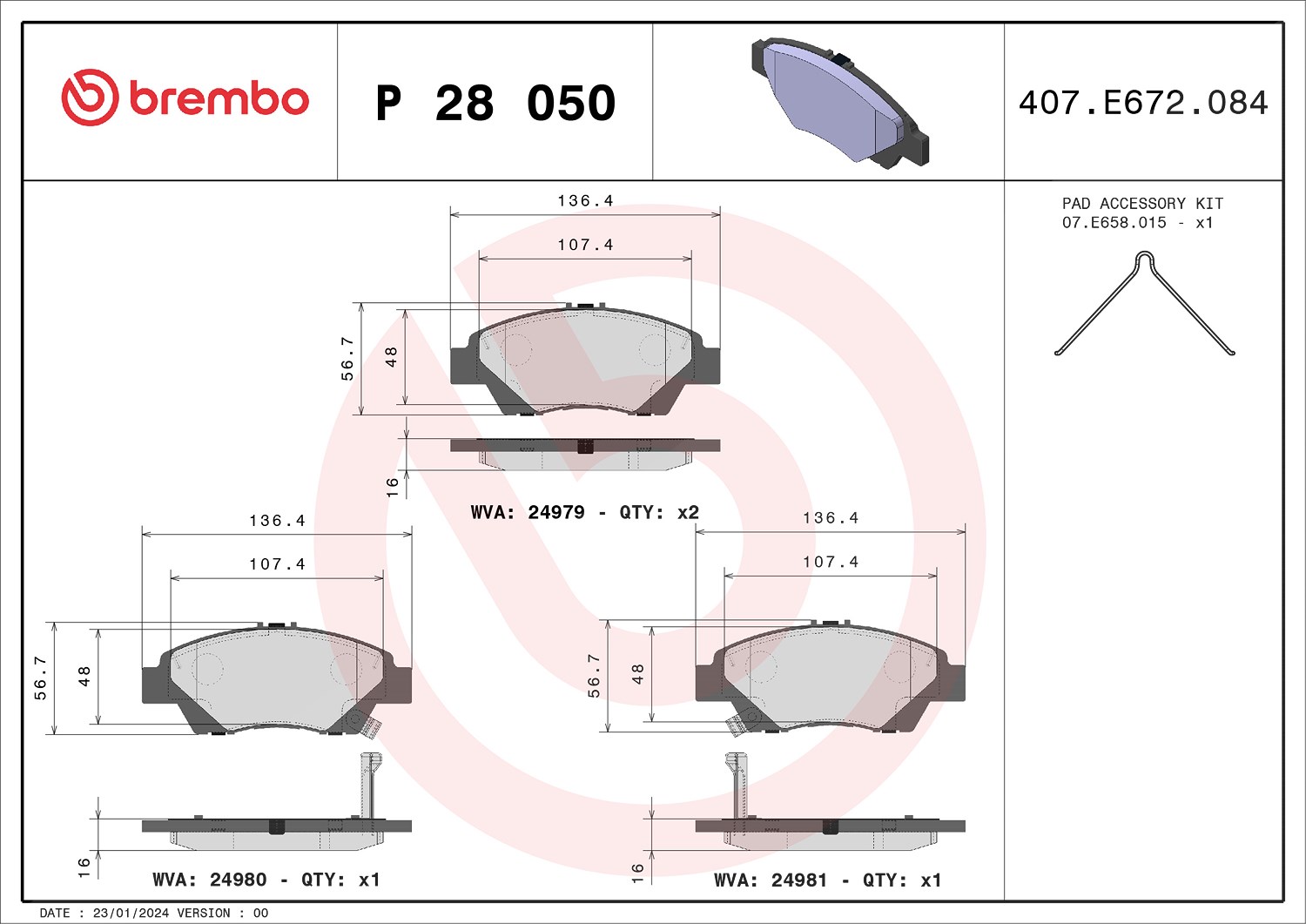 Brembo Bremsbelagsatz, Scheibenbremse [Hersteller-Nr. P28050X] für Honda