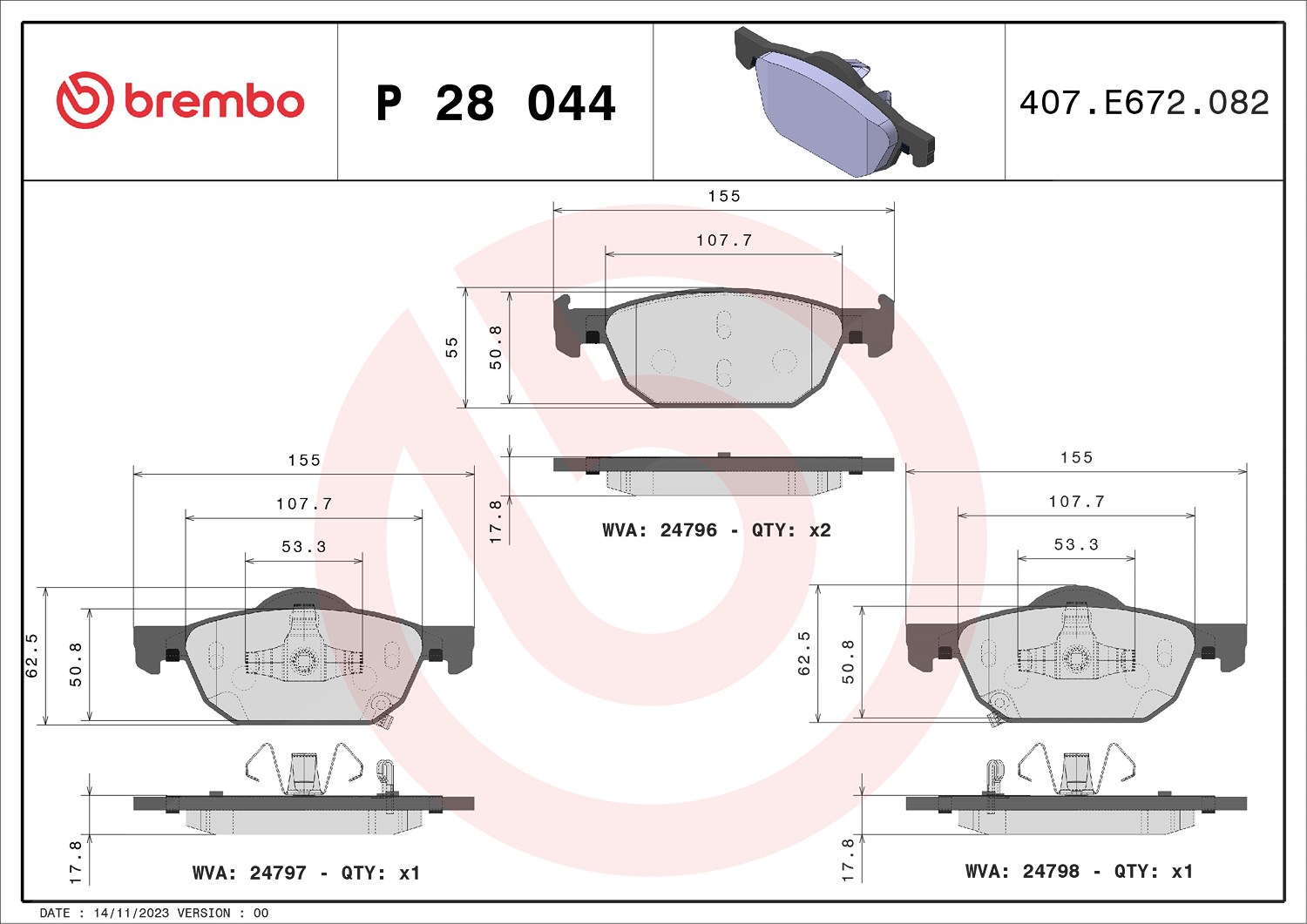 Brembo Bremsbelagsatz Vorderachse [Hersteller-Nr. P28044] für Honda