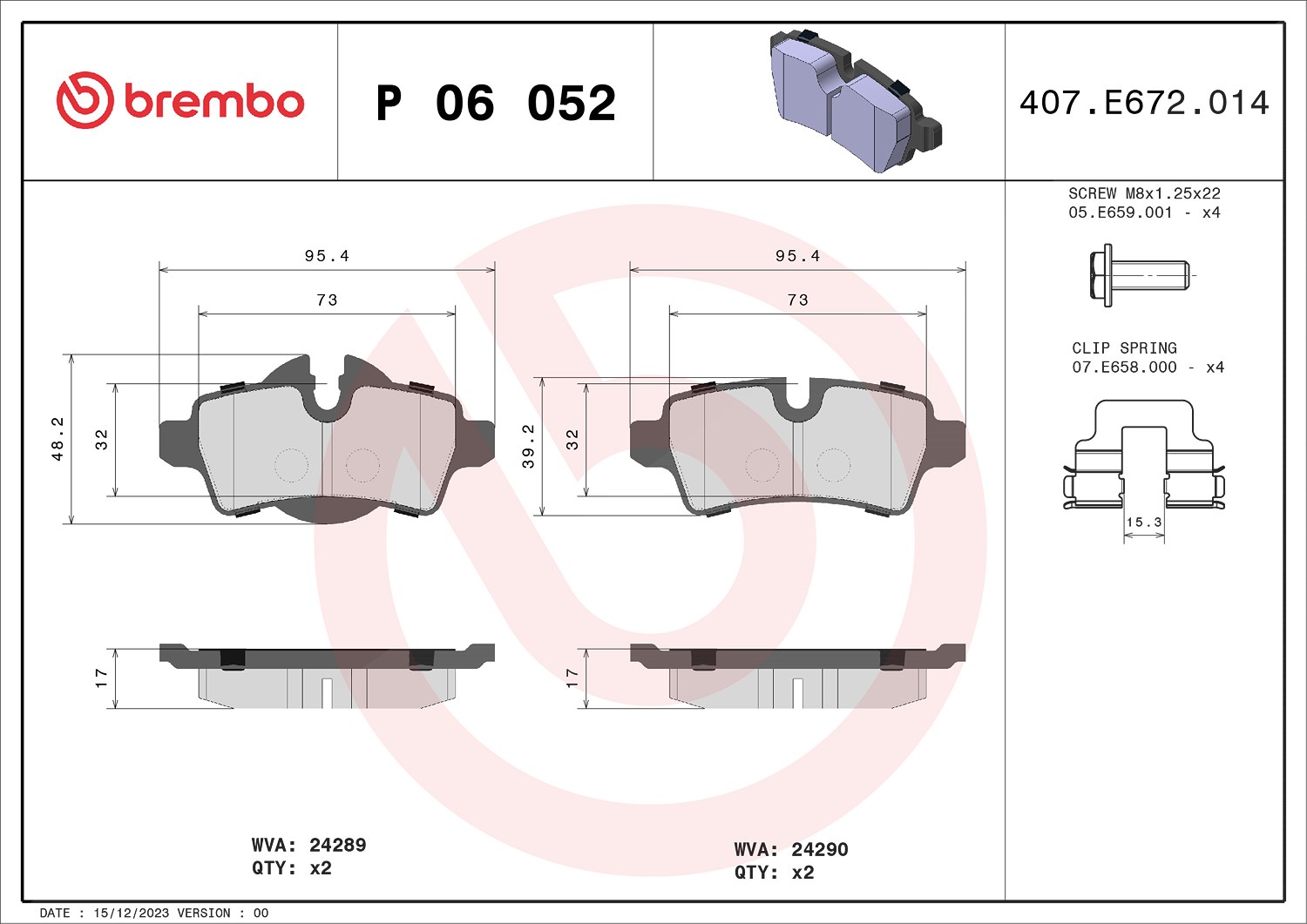 Brembo Bremsbelagsatz, Scheibenbremse [Hersteller-Nr. P06052X] für Mini