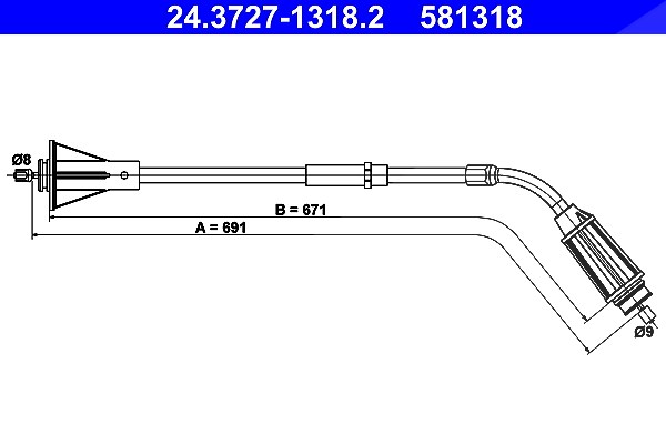 Ate Seilzug, Feststellbremse [Hersteller-Nr. 24.3727-1318.2] für Volvo