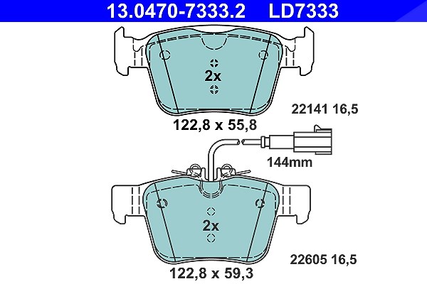 Ate CERAMIC Bremsbelagsatz mit Warnkontakt hinten [Hersteller-Nr. 13.0470-7333.2] für Alfa Romeo