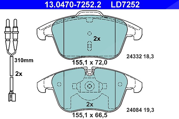 Ate CERAMIC Bremsbelagsatz mit Warnkontakt vorne [Hersteller-Nr. 13.0470-7252.2] für Peugeot, Citroën
