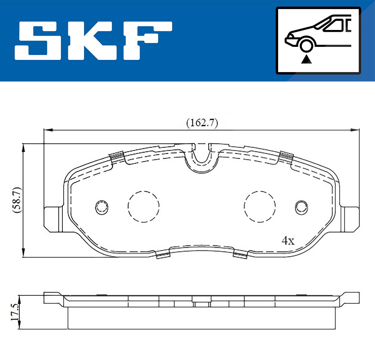 SKF Scheibenbremse Bremsbelag VKBP 80306-4er Set - Position Vorderachse Höhe 78 mm Länge 171 mm Breite 131 mm Dicke 17,5 mm - OE Qualität - Bild 6