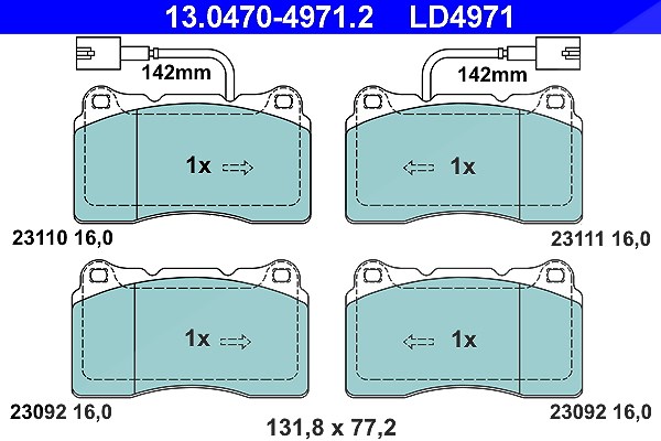 Ate CERAMIC Bremsbelagsatz mit Warnkontakt vorne [Hersteller-Nr. 13.0470-4971.2] für Alfa Romeo, Lancia
