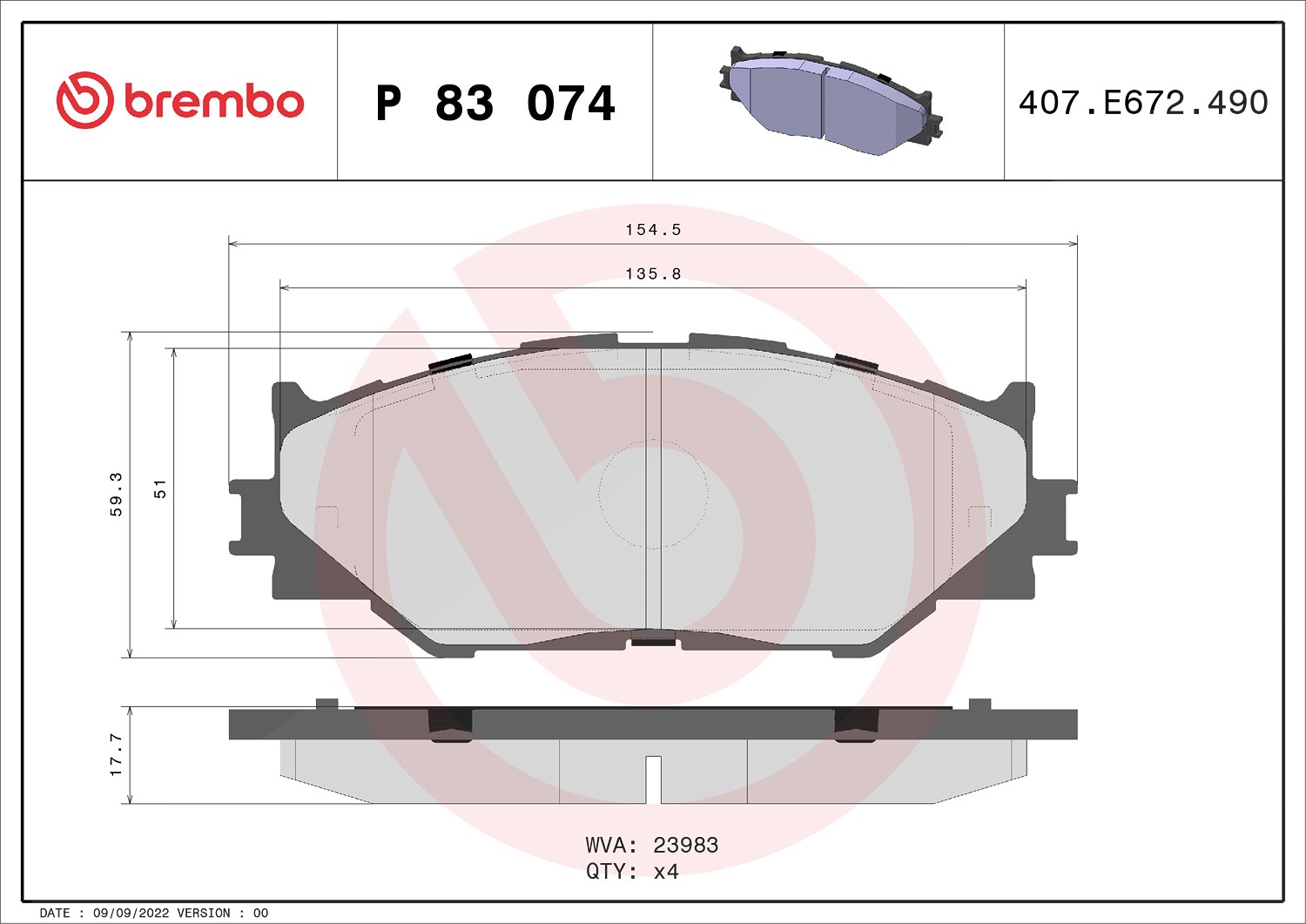 Brembo Bremsbelagsatz, Scheibenbremse [Hersteller-Nr. P83074] für Lexus