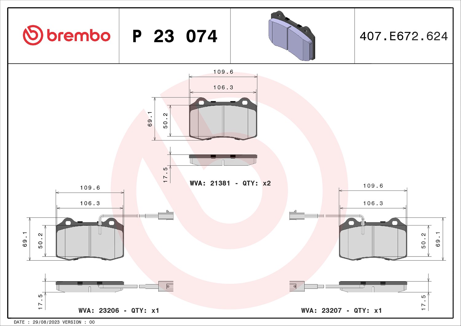 Brembo Bremsbelagsatz, Scheibenbremse [Hersteller-Nr. P23074] für Chrysler, Alfa Romeo, Dodge, Fiat