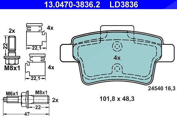Ate CERAMIC Bremsbelagsatz hinten [Hersteller-Nr. 13.0470-3836.2] für Citroën