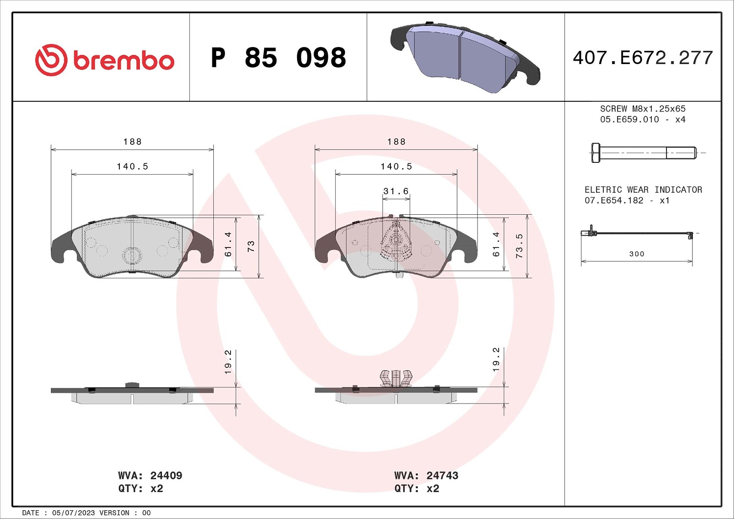 Brembo Bremsbelagsatz, Scheibenbremse [Hersteller-Nr. P85098X] für Audi