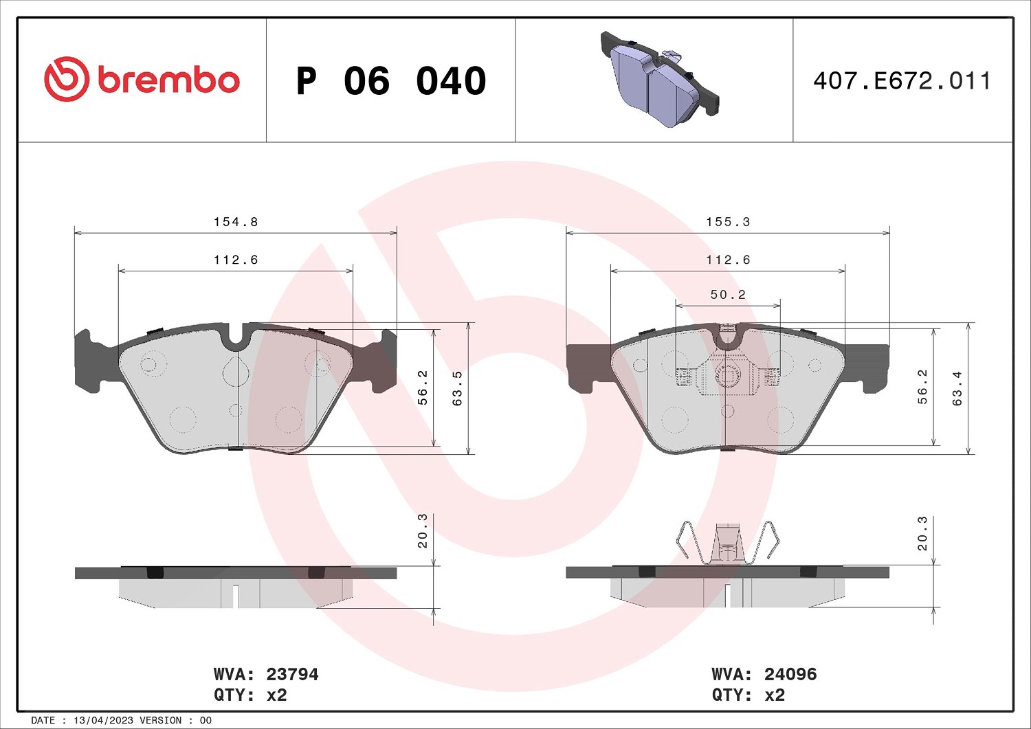 Brembo Bremsbelagsatz, Scheibenbremse [Hersteller-Nr. P06040] für BMW