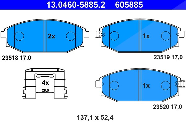 Ate Bremsbelagsatz, Scheibenbremse [Hersteller-Nr. 13.0460-5885.2] für Mitsubishi, Hyundai