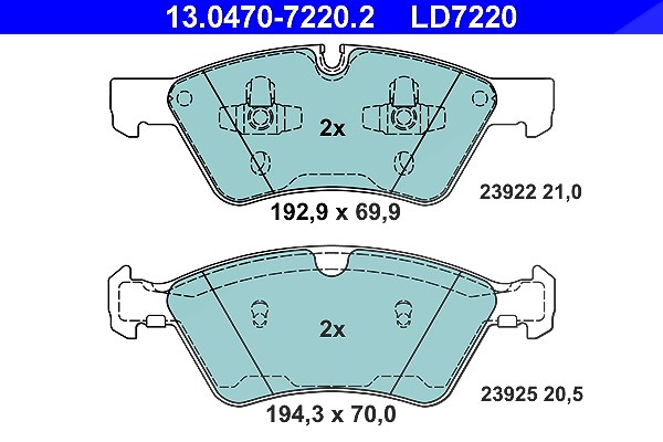 Ate CERAMIC Bremsbelagsatz vorne [Hersteller-Nr. 13.0470-7220.2] für Mercedes-Benz