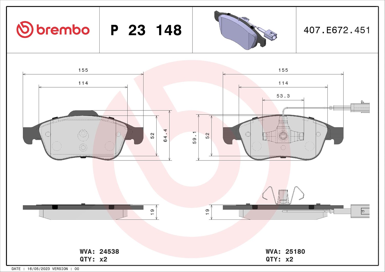 Brembo Bremsbelagsatz, Scheibenbremse [Hersteller-Nr. P23148] für Alfa Romeo