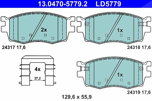 Ate CERAMIC Bremsbelagsatz vorne [Hersteller-Nr. 13.0470-5779.2] für Kia, Hyundai