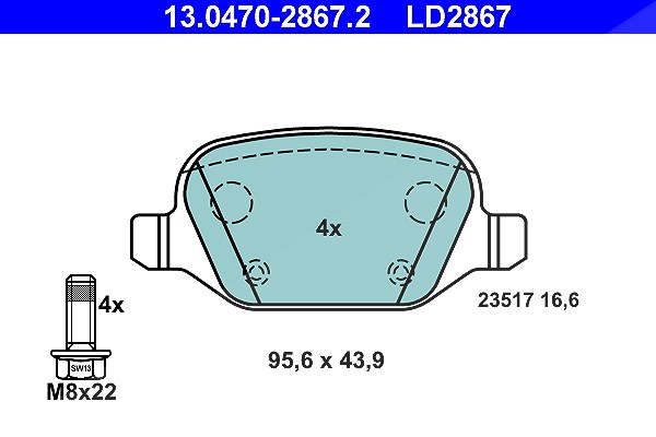 Ate CERAMIC Bremsbelagsatz hinten [Hersteller-Nr. 13.0470-2867.2] für Fiat, Lancia, Alfa Romeo