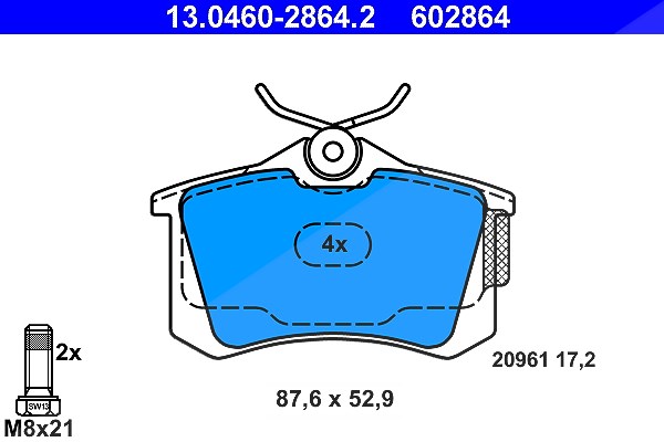 Ate Bremsbelagsatz, Scheibenbremse [Hersteller-Nr. 13.0460-2864.2] für VW, Audi, Seat