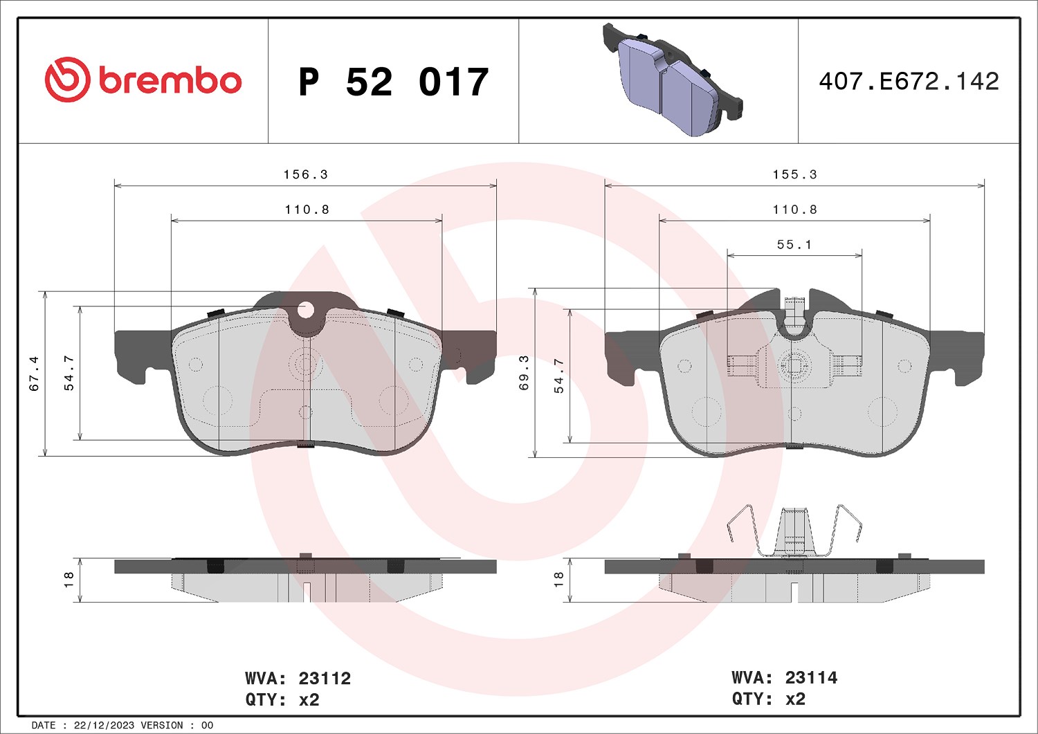 Brembo Bremsbelagsatz, Scheibenbremse [Hersteller-Nr. P52017] für Mg, Rover