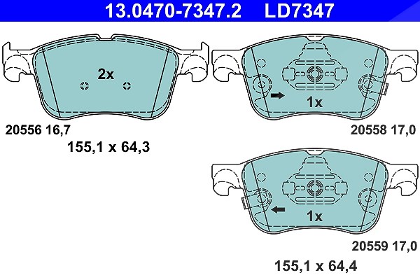 Ate CERAMIC Bremsbelagsatz vorne [Hersteller-Nr. 13.0470-7347.2] für Ford