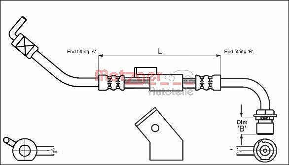 Metzger Autoteile Bremsschlauch Vorderachse rechts [Hersteller-Nr. 4112333] für Ford