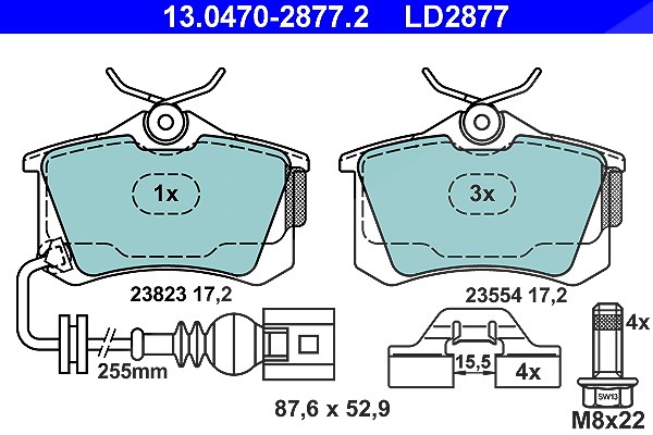 Ate Bremsbelagsatz, Scheibenbremse [Hersteller-Nr. 13.0470-2877.2] für Seat, VW