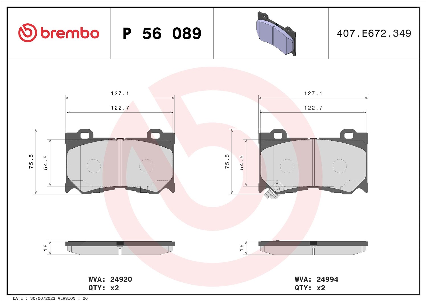 Brembo Bremsbelagsatz, Scheibenbremse [Hersteller-Nr. P56089] für Infiniti, Nissan