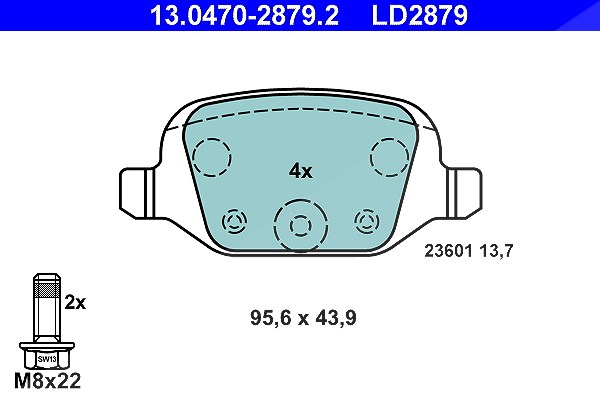 Ate CERAMIC Bremsbelagsatz hinten [Hersteller-Nr. 13.0470-2879.2] für Citroën, Abarth, Lancia, Fiat